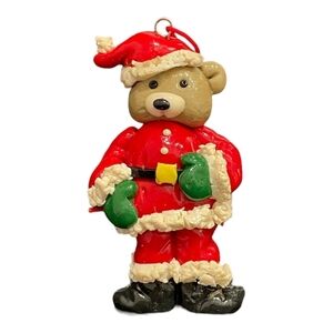 Vintage Santa Teddy Bear Christmas Ornament Holiday Tree Decor Very Good